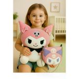 Kuromi Peluş Oyuncak 40cm+ Deri Çanta Hediyelik Set Pembe