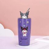 Kuromi Suluk Matara Pipetli 304 Çelik Termoslu Bardak 600ML Okul Ofis Her Yerde Sıcaklığı Koruma