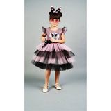 Kuromi Taç Aksesuarlı Pullu Baskılı Doğum Günü Kız Elbise 3/10 Yaş - Pembe - 8 Yaş