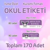 Kuromi Temalı Okul Etiketi Isme Özel 170 Adet (90 Adet 34X13 Mm, 80 Adet 45X17 Mm)