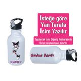 Kuromiii Baskılı Pipetli Kancalı Metal Suluk 600ML. Beyaz - 26