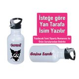 Kuromiii Baskılı Pipetli Kancalı Metal Suluk 600ML. Beyaz - 31