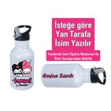 Kuromiii Baskılı Pipetli Kancalı Metal Suluk 600ML. Beyaz - 32