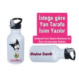 Kuromiii Baskılı Pipetli Kancalı Metal Suluk 600ML. Beyaz - 33