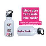 Kuromiii Baskılı Pipetli Kancalı Metal Suluk 600ML. Beyaz - 40
