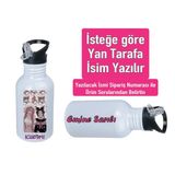 Kuromiii Baskılı Pipetli Kancalı Metal Suluk 600ML. Beyaz - 43