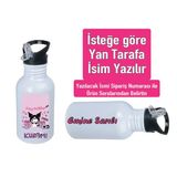 Kuromiii Baskılı Pipetli Kancalı Metal Suluk 600ML. Beyaz - 48