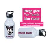 Kuromiii Baskılı Pipetli Kancalı Metal Suluk 600ML. Beyaz - 4