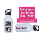 Kuromiii Baskılı Pipetli Kancalı Metal Suluk 600ML. Beyaz