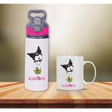 Kuromiii Baskılı Pipetli Metal Suluk ve Kupa BARDAK-011 - Beyaz