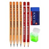 Kurşun Kalem Jumbo Kırmızı Kalem Kalemtraş ve Silgi 8 li 1 Paket Fatih Kalın Kırmızı Başlık Kalemi Üçgen