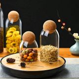 Kurşunsuz yuvarlak mantar cam şişe mühürlü kavanoz somun saklama kavanozu kahve çekirdeği kavanozu yuvarlak şeffaf 4 parçalı set