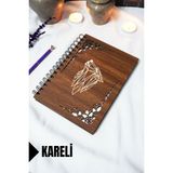 Kurt Ahşap Kapaklı Defter - Kareli Defter - 60 Yaprak (120 Sayfa) - A5 15X21 cm