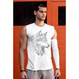 Kurt Başı Beyaz Kesik Kol | Kolsuz Erkek Tshirt | Atlet - 2XS