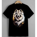 Kurt Baski Sulu Boya Hayvan Unisex Erkek Kadın Oversize Tişört Siyah - XL