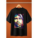 Kurt Cobain Baskili Oversize Tisort - Siyah - XL