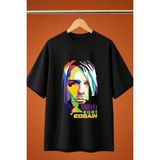 Kurt Cobain Baskili Oversize Tisort - Siyah