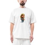 Kurt Cobain Cartoon Oversize Beyaz Tişört - XL