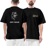 Kurt Cobain Lyrics Ön Arka Baskılı Siyah Oversize Tişört - XL