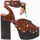 Kurt Geiger Butterfly 140 %100 Deri, Platform Topuklu Kadın Sandalet - Koyu Kahverengi