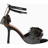 Kurt Geıger Kurt Geiger Pom Pom 70 Ankle Tie Sandals, Süet Detaylı Zarif Bağcıklı Topuklu Ayakkabı - Siyah - Silver