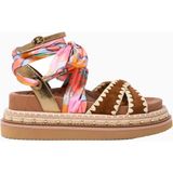 Kurt Geiger Orson Cross Scarf %100 Süet Şık ve Zarif Kadın Düz Sandalet - Kahverengi