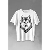 Kurt Kafası Wolf Head Bozkurt Yeşil Gözlü Baskılı Tişört Unisex T-Shirt - Beyaz - M