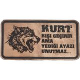 Kurt Kışı Ama Yediği Ayazı Unutmaz -dikdörtgen Deri Peç - Arma - 2 Wolf Leather Patch Çok Renkli
