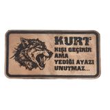 Kurt Kışı Geçirir Ama Yediği Ayazı Unutmaz -Dikdörtgen Deri Peç - Arma - 2 Wolf Leather Patch