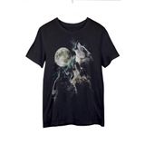 Kurt Siyah Ay Kurt Baskılı Tişört, Kısa Kollu Baskılı Kurt T-Shirt (Siyah, Large)