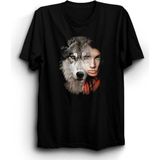 Kurt ve Kadın, Wolf And Woman Tişört - Siyah - XL