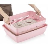 Kurtbay Şekil Flex Elek ve Alt Kum Kabı, Kapalı ve Açık Kedi Tuvaleti Uyumlu, 37,5X50X13 cm - Pembe