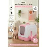 Kurtbay Şekil Flex Kapalı Kedi Tuvaleti – 37,5 x 50 x 40 Cm, Xl Boy, Kum Kürek Hediyeli - Pembe