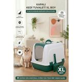 Kurtbay Şekil Flex Kapalı Kedi Tuvaleti – 37,5 x 50 x 40 Cm, Xl Boy, Kum Kürek Hediyeli - Yeşil