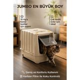 Kurtbay Şekil Jumbo Dev Boy Büyük Kapalı Kedi Tuvaleti, Filtreli ve Kürek Hediyeli, 67,5x47x51 cm - VN11095 - Bej