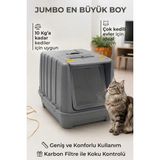 Kurtbay Şekil Jumbo Dev Boy Büyük Kapalı Kedi Tuvaleti, Filtreli ve Kürek Hediyeli, 67,5x47x51 cm - VN11095 - Gri
