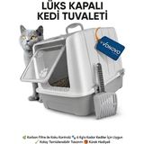 Kurtbay Şekil Lüks Kapalı Kedi Tuvaleti, Filtreli ve Kürek Hediyeli, 52x37,5x39 cm - VN11003 - Beyaz - Gri