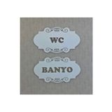 Kurtulan Lazer Tasarım Banyo Wc Yazılı Beyaz Ahşap Kapı Isimliği 20x15