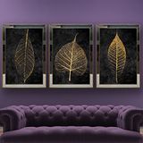 Kuru Yaprak Temalı Aynalı Çerçeveli 3 lü Kanvas Tablo Seti 150x70 cm SETS0008