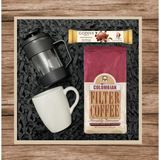 Kurukahveci Mehmet Efendi Colombian 250 gr & Siyah French Press & Beyaz Kupa Bardak & Godiva Çikolata Hediye Seti
