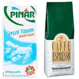 Kurukahveci Mehmet Efendi Espresso 1 kg, Pınar Süt Yarım Yağlı 1 Lt Seti
