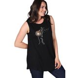 Kurun's Collection Büyük Beden Breathe Baskılı Kolsuz Viskon Basic Bluz Siyah 50-52