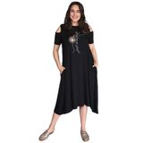 Kurun's Collection Büyük Beden Breathe Baskılı Omuz Açık Elbise Siyah 42-44