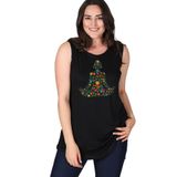 Kurun's Collection Büyük Beden Çiçek Yoga Baskılı Kolsuz Viskon Basic Bluz Siyah 42-44