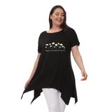 Kurun's Collection Büyük Beden Daisies Baskılı Kısa Kol Yırtmaçlı Basic Bluz Siyah 42-44