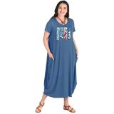 Kurun's Collection Büyük Beden Deniz feneri Salty Baskılı Jumbo Kısa Kol Elbise İndigo 46-48