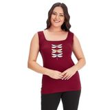 Kurun's Collection Büyük Beden Dragonfly Baskılı Kare Yaka Kalın Askılı Atlet Bluz Bordo 42-44