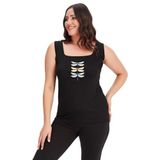 Kurun's Collection Büyük Beden Dragonfly Baskılı Kare Yaka Kalın Askılı Atlet Bluz Siyah 46-48