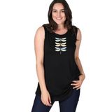 Kurun's Collection Büyük Beden Dragonfly Baskılı Kolsuz Viskon Basic Bluz Siyah 50-52