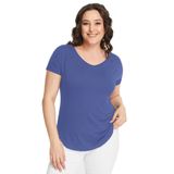 Kurun's Collection Büyük Beden Geniş V Yaka Kısa Kol Oval Yırtmaç Bluz-1